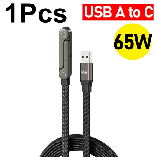 2-In-1 Type C Charger Cord & Phone Stand Invisible 90°Ellow Holder Charger Cable 240W High-Speed Quick Charging Data Line